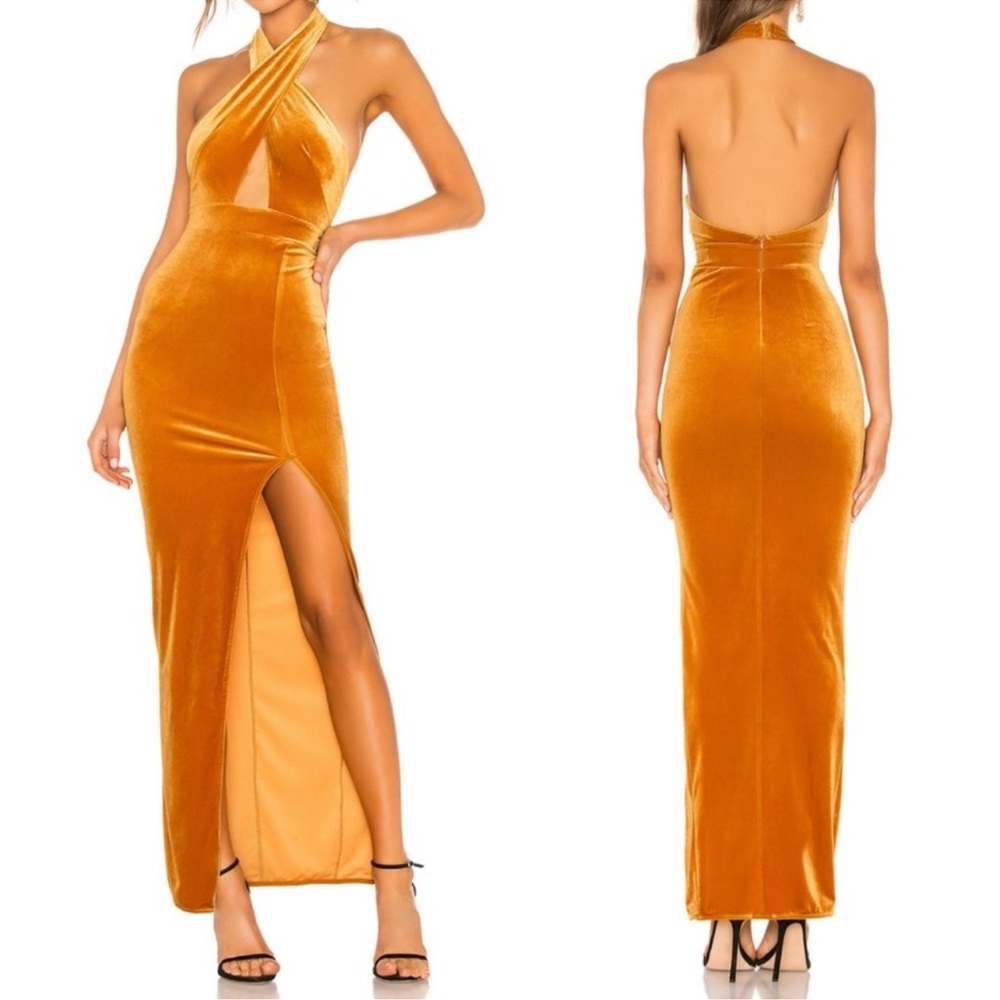 Michael Costello x REVOLVE Women’s Velvet Presley Maxi Gown in Mustard Size XS